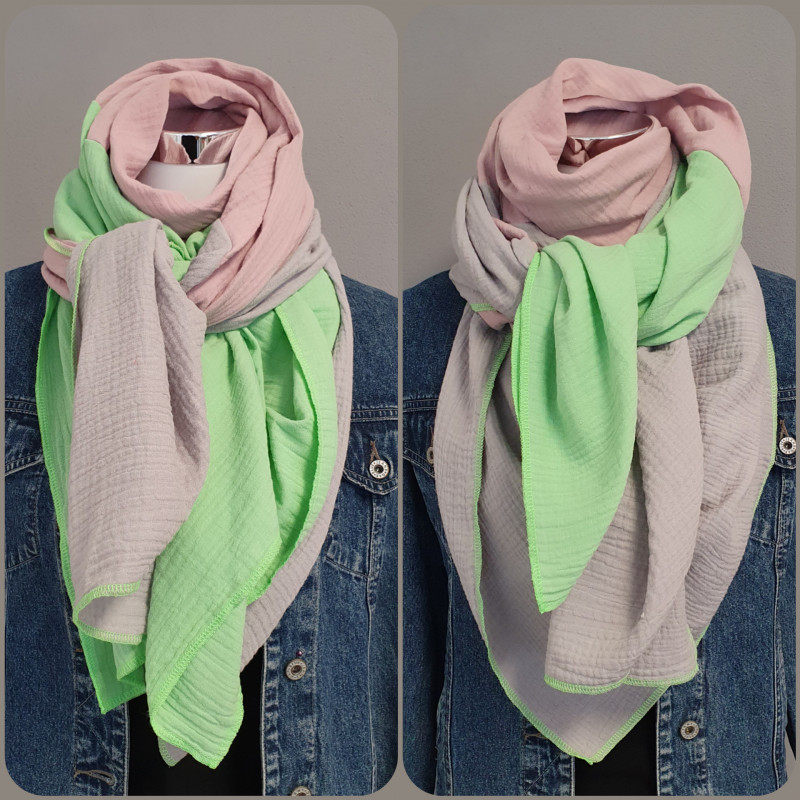 XXL Halstuch Musselin Hellgrau - Rauchrose - Minze XXL Halstuch Musselin Hellgrau - Rauchrose - Minze