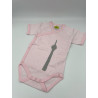 Wickelbody kurzarm rosa-weiß geringelt mit grauem Turm 62/68