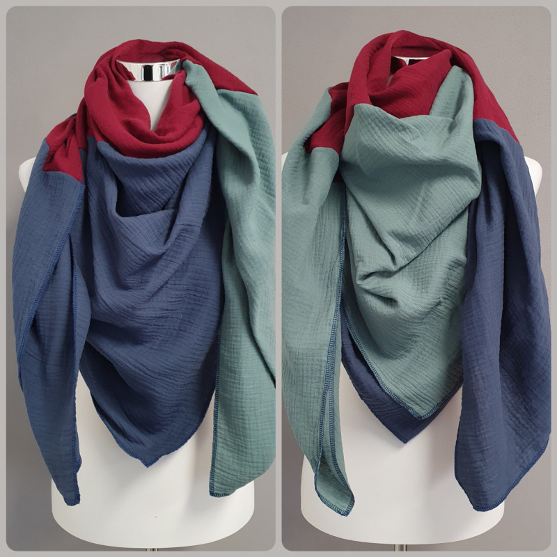 XXL Halstuch Musselin Jeans - Bordeaux - Rauchgrün XXL Halstuch Musselin Jeans - Bordeaux - Rauchgrün
